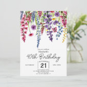 カラフルな手書きのワイルドフラワーの40歳の誕生日 招待状 (スタンド正面)