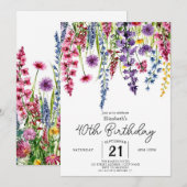 カラフルな手書きのワイルドフラワーの40歳の誕生日 招待状 (正面/裏面)