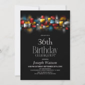 カラフルな抽象アートの誕生日パーティー 招待状 (正面)