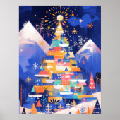 カラフルな抽象クリスマスツリー ポスター (正面)
