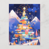 カラフルな抽象クリスマスツリー ポストカード (正面)