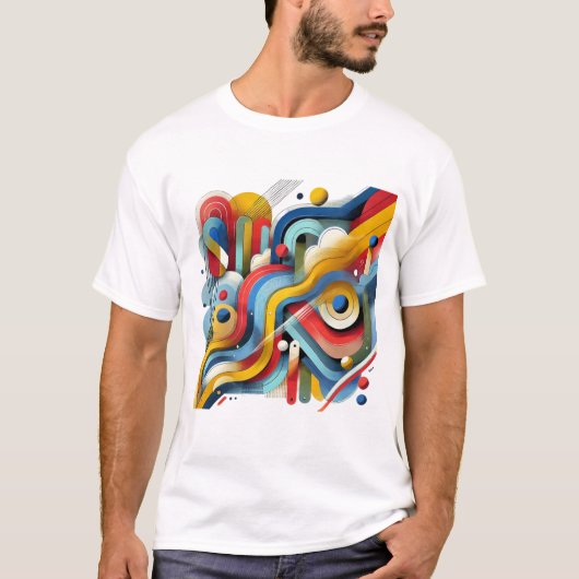 カラフルな抽象グラフィック 白 Tシャツ (正面)