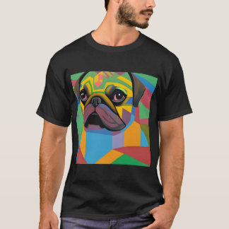 カラフルな抽象パグ カラフルパグアート 水彩画 Tシャツ