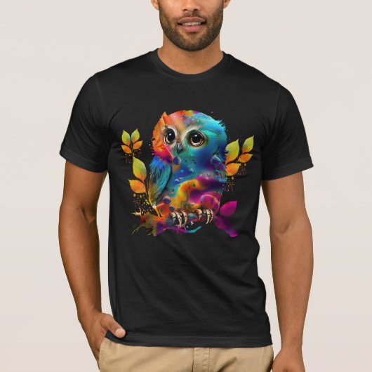 カラフルな抽象フクロウTシャツ Tシャツ (正面)