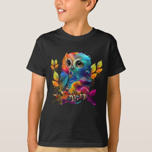 カラフルな抽象フクロウTシャツ Tシャツ (正面)