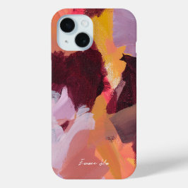 カラフルな抽象フラワーアートとお名前デザイン iPhone 15ケース
