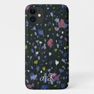 カラフルな抽象フラワーアートとイニシャルモノグラム iPhone 11 ケース