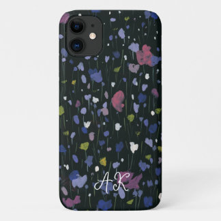 カラフルな抽象フラワーアートとイニシャルモノグラム iPhone 11 ケース