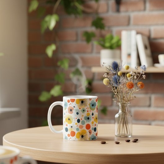 カラフルな抽象フラワーパターンマグ コーヒーマグカップ