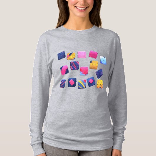 カラフルな抽象ブロックパターン Tシャツ (正面)