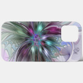 カラフルな抽象モダンフラクタルフラワーのイニシャル Case-Mate iPhoneケース (裏面 (横))