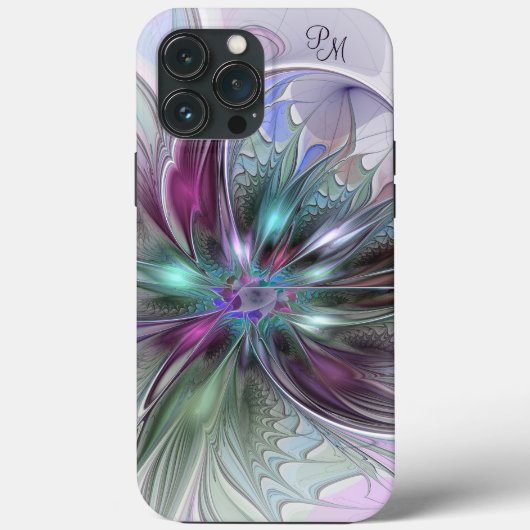 カラフルな抽象モダンフラクタルフラワーのイニシャル Case-Mate iPhoneケース (裏面)