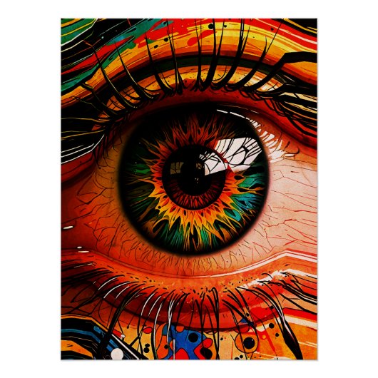 カラフルな抽象リアリズムの眼 – Color Explosion Eye ポスター (正面)