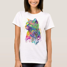 カラフルな抽象柄の座る猫 Tシャツ