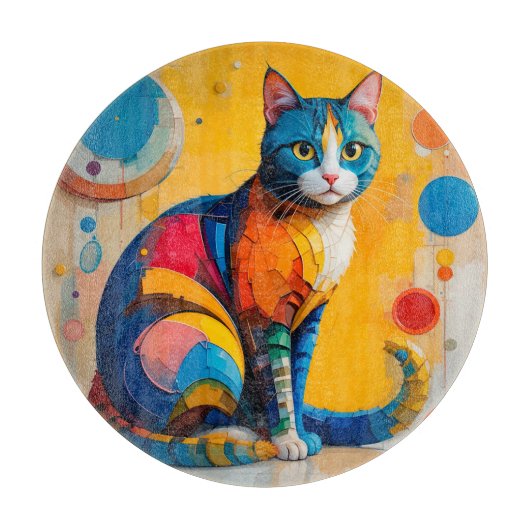 カラフルな抽象猫アート カッティングボード (正面)