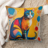 カラフルな抽象猫アート クッション (ブランケット)