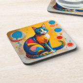 カラフルな抽象猫アート コースター (左側)