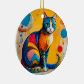 カラフルな抽象猫アート セラミックオーナメント (右)