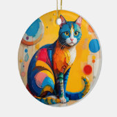 カラフルな抽象猫アート セラミックオーナメント (左)