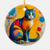 カラフルな抽象猫アート セラミックオーナメント (裏面)