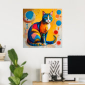 カラフルな抽象猫アート ポスター (ホームオフィス)