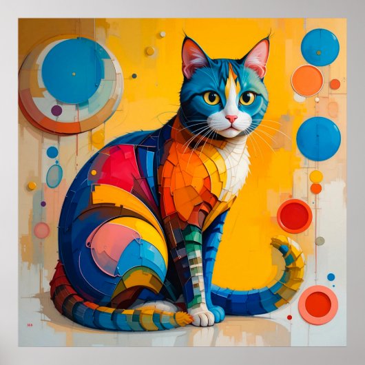 カラフルな抽象猫アート ポスター (正面)