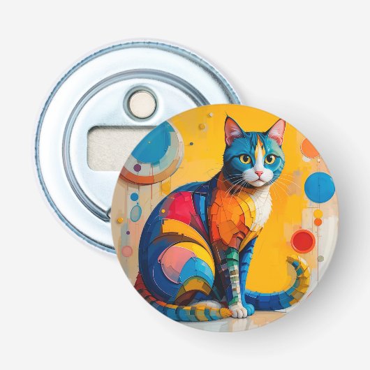 カラフルな抽象猫アート 栓抜き (正面)