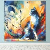 カラフルな抽象猫キャンバスアート|色鮮やか キャンバスプリント (インサイチュ (ウッドフロア))