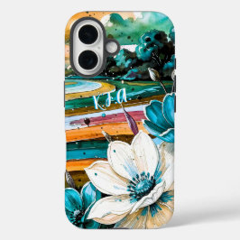 カラフルな抽象画とイニシャル文字 iPhone 16ケース