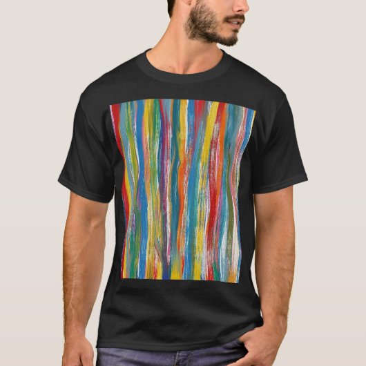 カラフルな抽象画:デジタルオイルペイントのライン Tシャツ (正面)