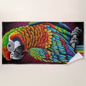 カラフルな抽象的なインコの絵 ビーチタオル (正面)