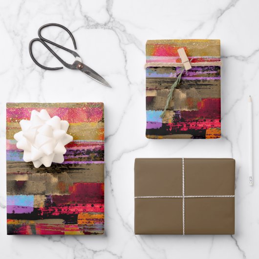 カラフルな抽象的なグリッター ラッピングペーパーシート (正面)