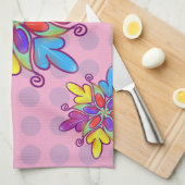 カラフルな抽象的な万華鏡の花柄 キッチンタオル (四つ折り)