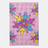 カラフルな抽象的な万華鏡の花柄 キッチンタオル (縦)