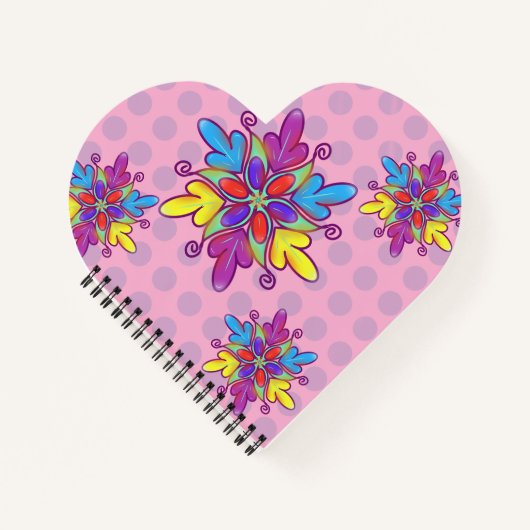 カラフルな抽象的な万華鏡の花模様 ノートブック (正面)