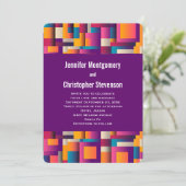 カラフルな抽象的な四角と形のウェディング 招待状 (スタンド正面)