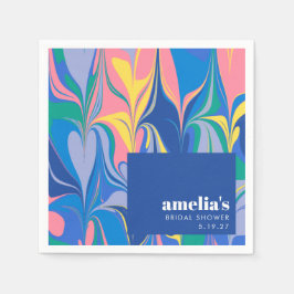 カラフルな抽象的な大理石の青いカスタム ブライダル シャワー スタンダードカクテルナプキン