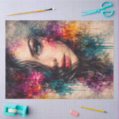 カラフルな抽象的な女性の肖像画デコパージュペーパー 薄葉紙 (クラフト)