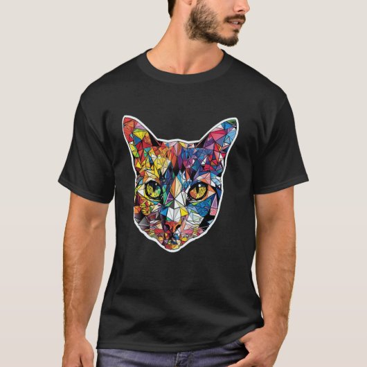 カラフルな抽象的な子猫のかわいい幾何学ポリゴン猫 Tシャツ (正面)