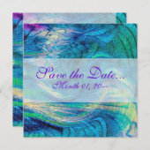 カラフルな抽象的な孔雀のアート発表 セーブザデート (正面/裏面)