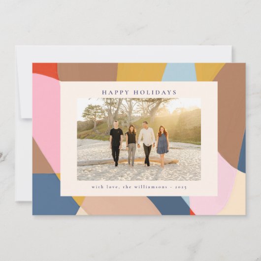 カラフルな抽象的な家族の写真 明るいお祭り シーズンカード (正面)