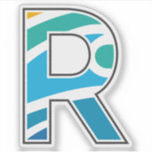 カラフルな抽象的な文字R 海のモノグラム シール (正面)