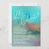 カラフルな抽象的な水彩画で、みんなで祝おう！ 招待状 (正面)