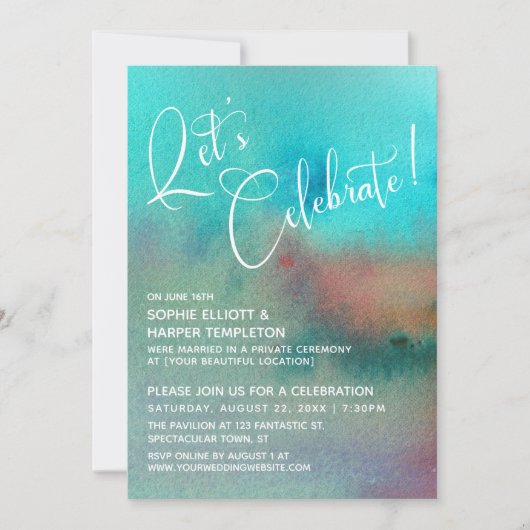 カラフルな抽象的な水彩画で、みんなで祝おう! 招待状 (正面)