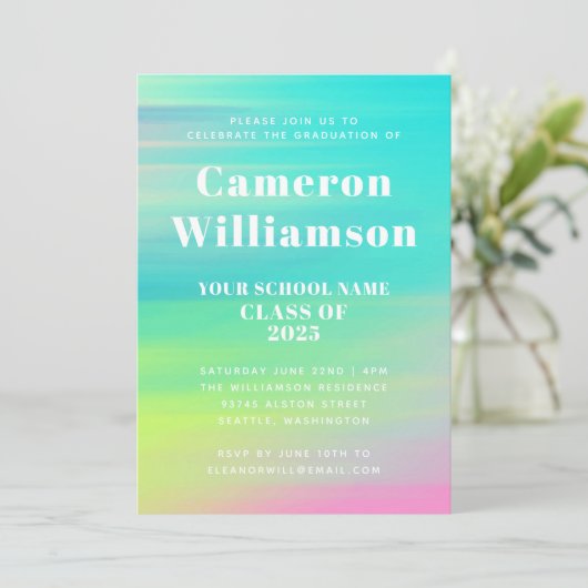 カラフルな抽象的な水彩画の卒業パーティー 招待状 (スタンド正面)