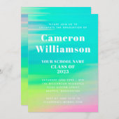 カラフルな抽象的な水彩画の卒業パーティー 招待状 (正面/裏面)