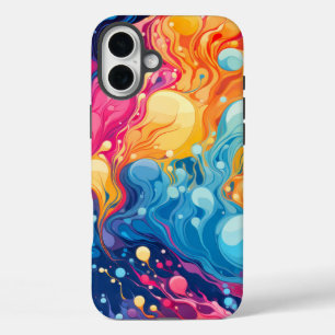 カラフルな抽象的な波模様 iPhone 16 PLUSケース