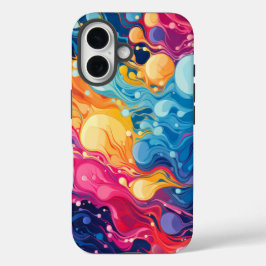 カラフルな抽象的な波状パターン iPhone 16ケース