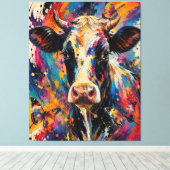 カラフルな抽象的な牛の絵画と蝶々 キャンバスプリント (インサイチュ (ウッドフロア))