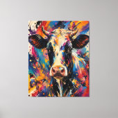 カラフルな抽象的な牛の絵画と蝶々 キャンバスプリント (正面)
